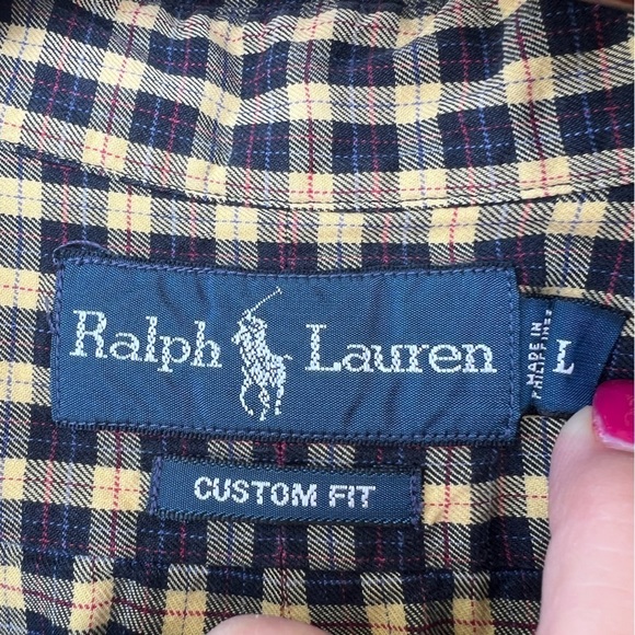 RALPH Lauren Men’s Large Black Yellow Plaid Long Sleeve Button Down Shirt - Picture 4 of 8